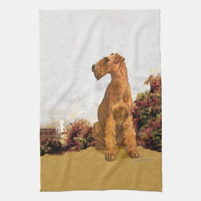 Irish Terrier Seaside Kitchen Towel (Vertical)