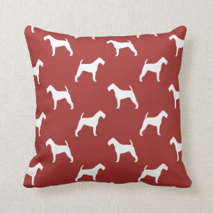Irish Terrier Silhouettes Pattern Red Throw Pillow