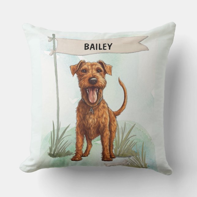 Irish Terrier Watercolor Personalized Dog Throw Pillow (Front)