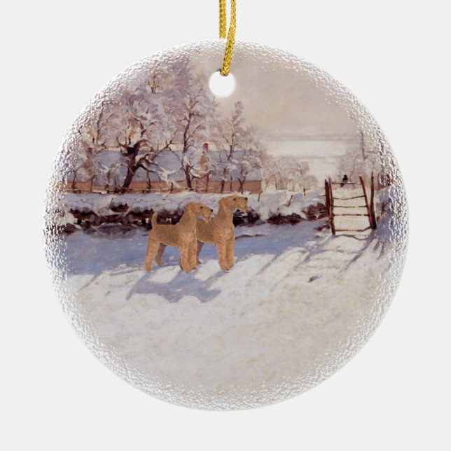 Irish Terriers in Winter Ceramic Ornament (Front)