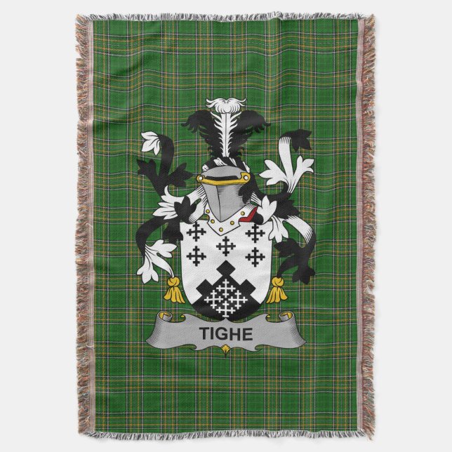  Irish Tighe or O_Teague Coat of Arms Family Crest Throw Blanket (Front Vertical)