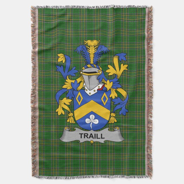  Irish Traill or Trayle Coat of Arms Family Crest  Throw Blanket (Front Vertical)