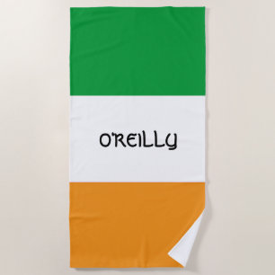 Irish Tricolour Flag of Ireland with Name Beach Towel