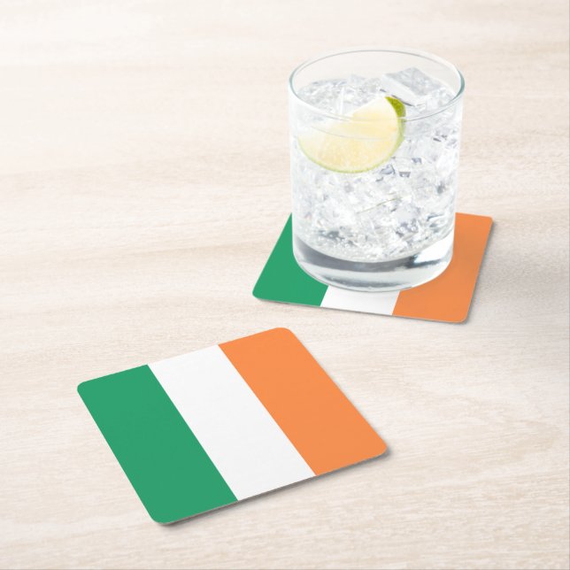 Irish tricolour flag patriotic Saint Patrick's Day Square Paper Coaster (Insitu)