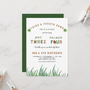 Irish Twins Huddle Up Football 4th Birthday Party Invitation