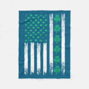 Irish Us American Flag Clovers St Patricks Shamroc Fleece Blanket