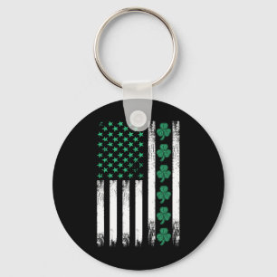Irish Us American Flag Clovers St Patricks Shamroc Keychain
