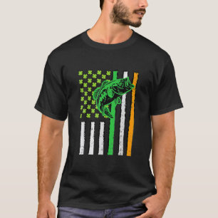 Irish US American Flag Fishing Fish Happy St Patri T-Shirt