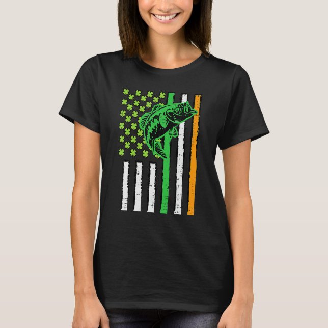 Irish US American Flag Fishing Fish St Patricks Da T-Shirt (Front)