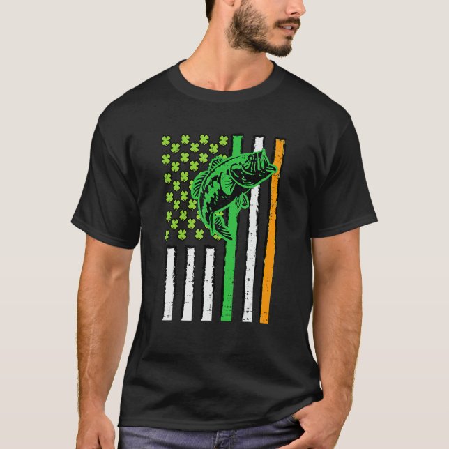 Irish US American Flag Fishing Fish St Patricks Da T-Shirt (Front)