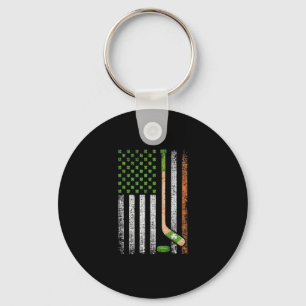 Irish USA Flag Leprechaun Lucky Hockey St. Patrick Keychain