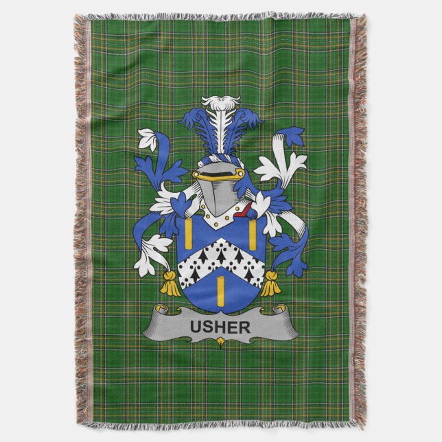  Irish Usher Coat of Arms Family Crest Ireland Throw Blanket (Front Vertical)