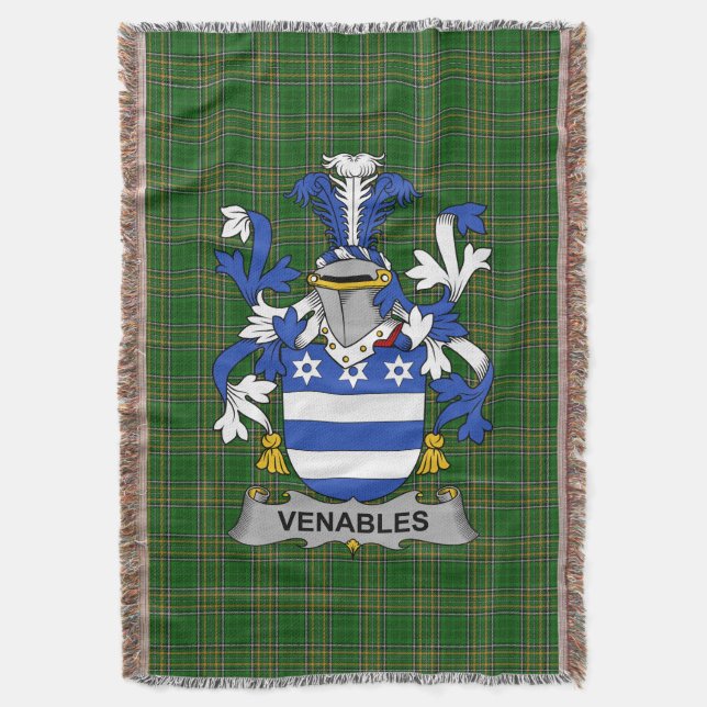  Irish Venables Coat of Arms Family Crest Ireland Throw Blanket (Front Vertical)