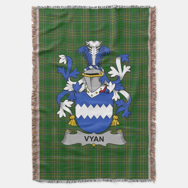  Irish Vyan Coat of Arms Family Crest Ireland Throw Blanket (Front Vertical)