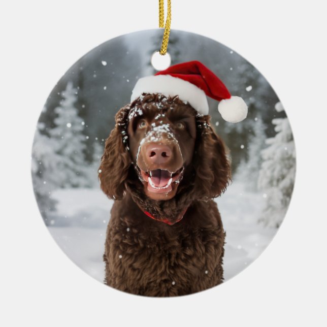 Irish Water Spaniel Dog Christmas Keepsake Ceramic Ornament (Front)
