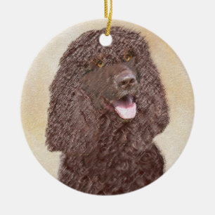 Irish Water Spaniel Painting - Original Dog Art Ceramic Ornament
