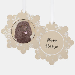 Irish Water Spaniel Painting - Original Dog Art Ornament Card