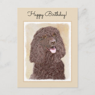 Irish Water Spaniel Painting - Original Dog Art Postcard