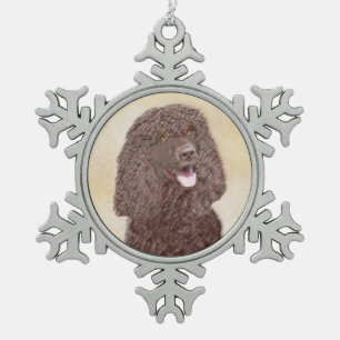 Irish Water Spaniel Painting - Original Dog Art Snowflake Pewter Christmas Ornament