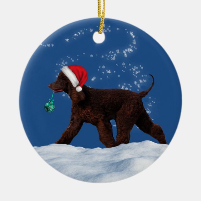Irish Water Spaniel Santa Christmas Ornament (Front)