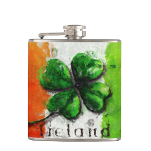 Irish Watercolor Ireland Clover/Flag Hip Flask