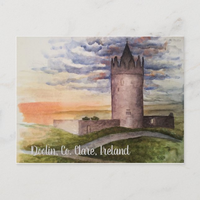 Irish watercolor landscape, Doolin, Co. Clare Postcard (Front)
