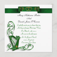 Irish Wedding invitation Harp shamrocks and ribbon