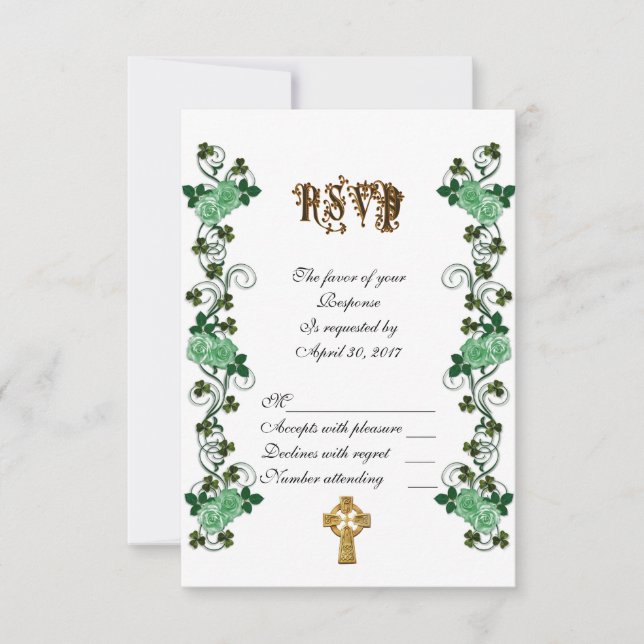 Irish wedding RSVP Celtic cross Card (Front)