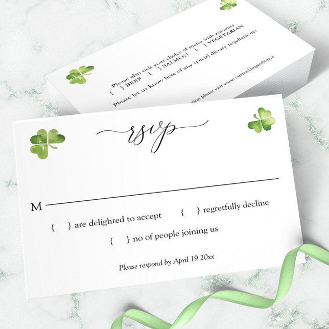 Irish wedding rsvp green shamrock enclosure card (Creator Uploaded)