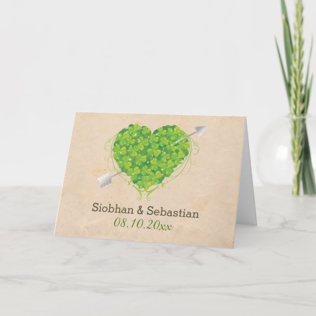 Irish Wedding Shamrock Heart Card (Front)
