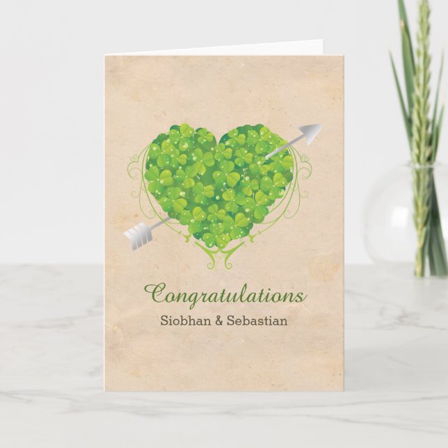 Irish Wedding Shamrock Heart Card (Front)
