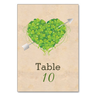 Irish Wedding Shamrock Heart Table Number