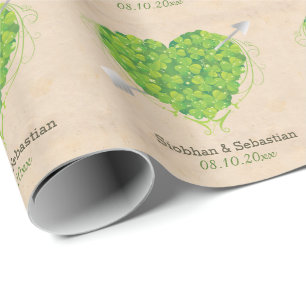 Irish Wedding Shamrock Heart Wrapping Paper