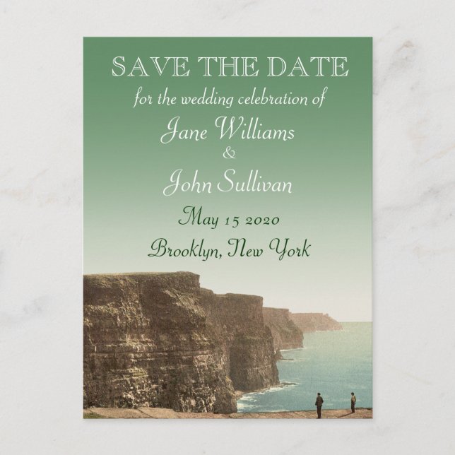 Irish Wedding Theme Cliffs of Moher Save the Date Announcement Postcard (Front)