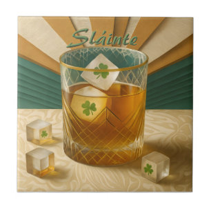 Irish Whiskey Tumbler Shamrock Ice "Sláinte!" Tile