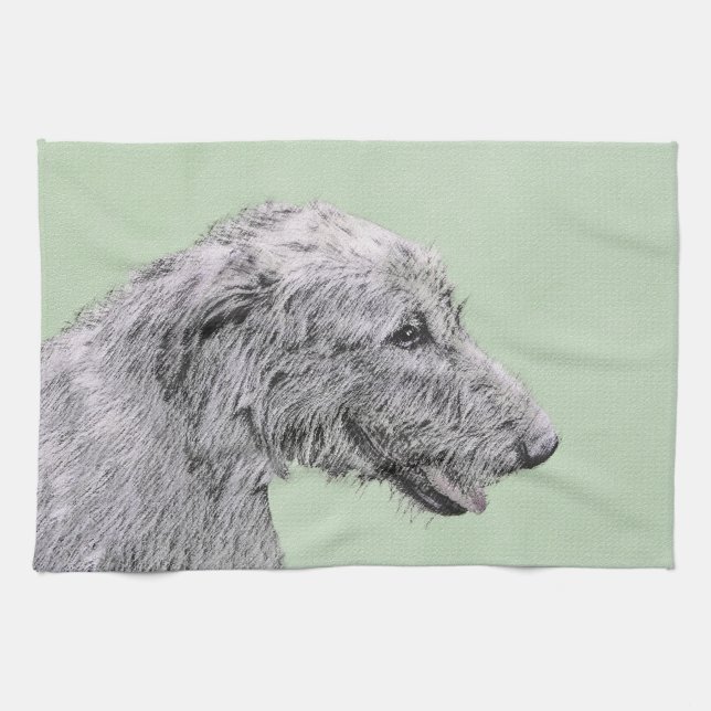 Irish Wolfhound 2 Painting - Cute Original Dog Art Kitchen Towel (Horizontal)
