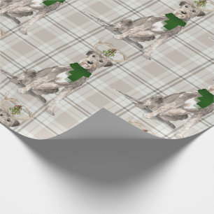 Irish Wolfhound and Taupe Plaid Christmas Wrapping Paper