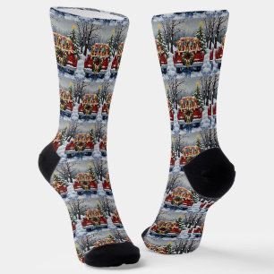 Irish Wolfhound Christmas Red Truck Holiday Gift Socks