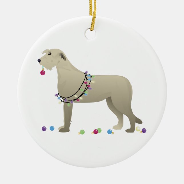 Irish Wolfhound Dog Breed Silhouette Christmas Ceramic Ornament (Front)