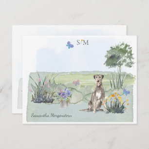 Irish Wolfhound Dog Butterfly Monogram and Name  Card