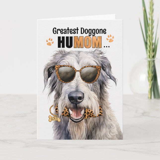 Irish Wolfhound Dog Greatest HuMOM Mother's Day Holiday Card (Front)