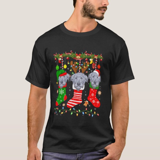 Irish Wolfhound Dog In Christmas Socks Santa Elf L T-Shirt (Front)