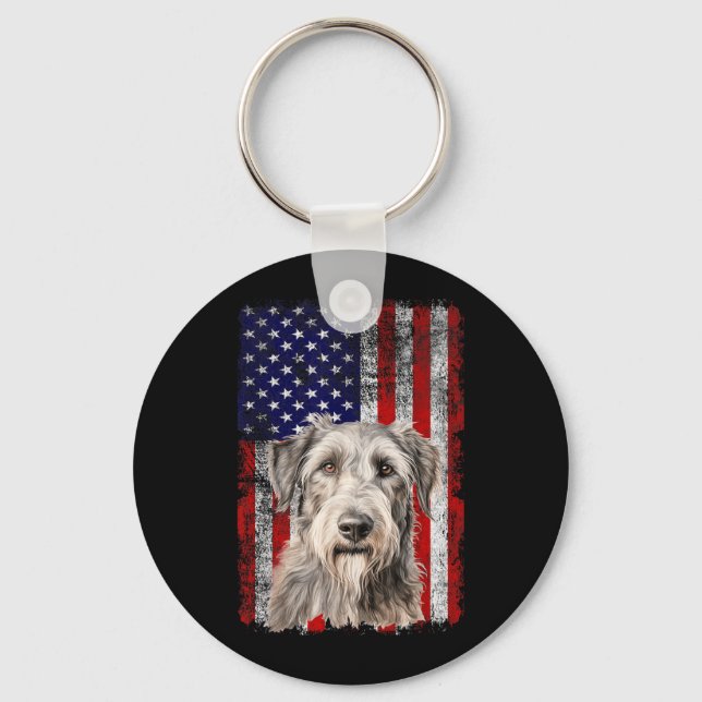 Irish Wolfhound Dog Lover Flag 4th of July Keychain (Front)