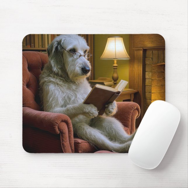 Irish Wolfhound Dog Reading a Book  Mouse Pad (With Mouse)