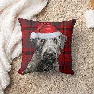 Irish Wolfhound Dog Red Plaid Christmas Holiday Throw Pillow