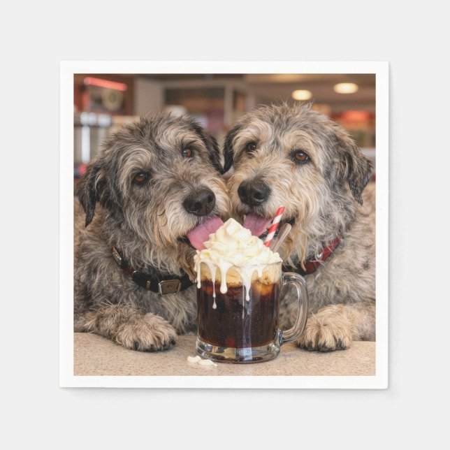 Irish Wolfhound Dogs Enjoying a Root Beer Float Napkin (Front)