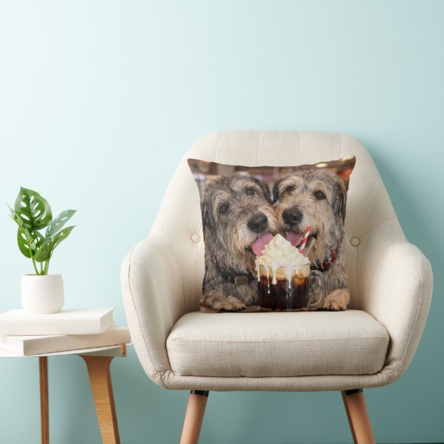 Irish Wolfhound Dogs Enjoying a Root Beer Float Throw Pillow (Chair)