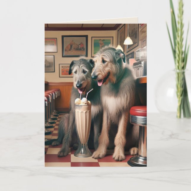 Irish Wolfhound Dogs In Retro Diner Card (Front)