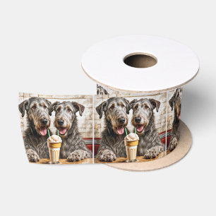 Irish Wolfhound Dogs Sharing a Milkshake Satin Ribbon