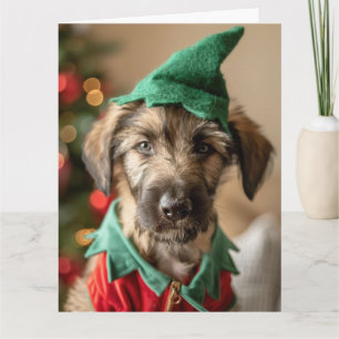 Irish Wolfhound Elf Puppy Christmas Card